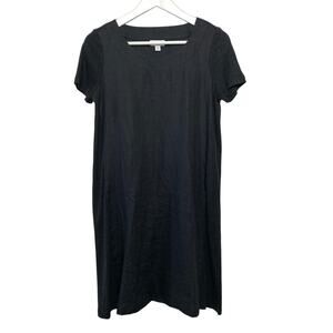 J.Jill Black Linen Tee Shirt Dress XS Petite Short Sleeve Scoop Neck Pure Jjill